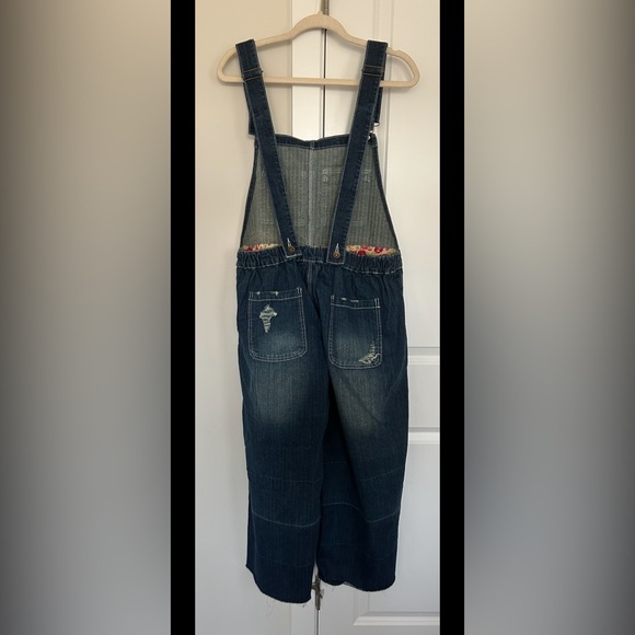 ❤️ Monthorigin Distressed Hem Rustic Denim Overalls Size Large - Picture 2 of 2